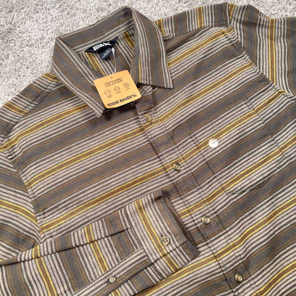 Eddie Bauer Field Flannel Flex 2.0 Men Stretch Striped Brown M NEW
